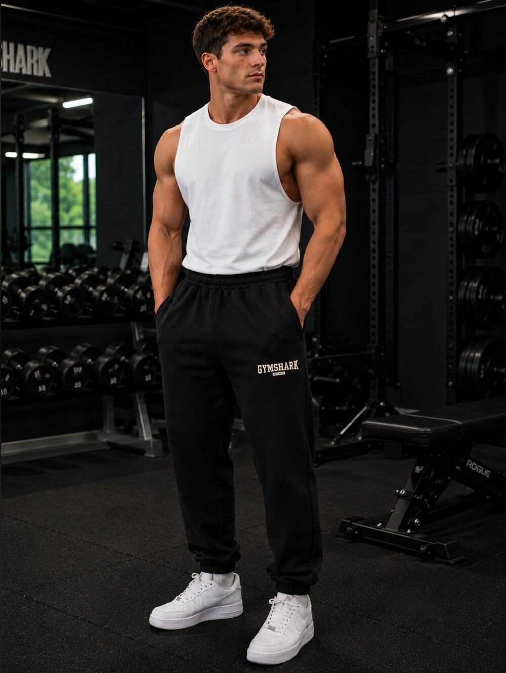 Gymshark Men’s Jogger Sweatpant Size M Black Athletic Cotton Blend Gym Pants EUC